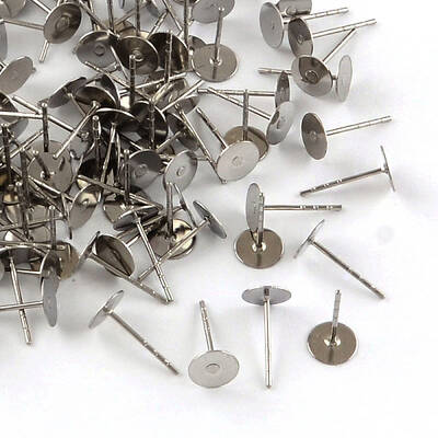 Non-Tarnish 316 Surgical Stainless Steel Flat Round Blank Peg Stud Earring Settings