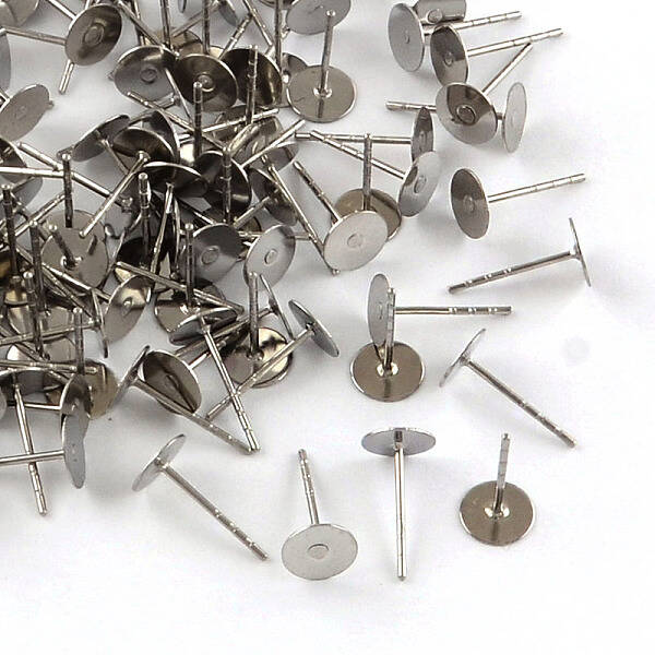 Non-Tarnish 316 Surgical Stainless Steel Flat Round Blank Peg Stud Earring Settings