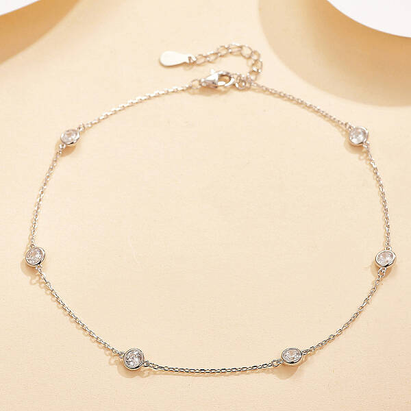 Geometric Round Shape S925 Silver Zircon Anklet Bracelet Fashion Simple Versatile