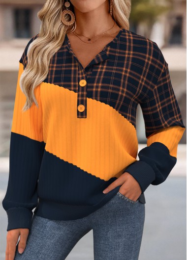 Modlily Multi Color Tummy Coverage Plaid Long Sleeve Sweatshirt - M