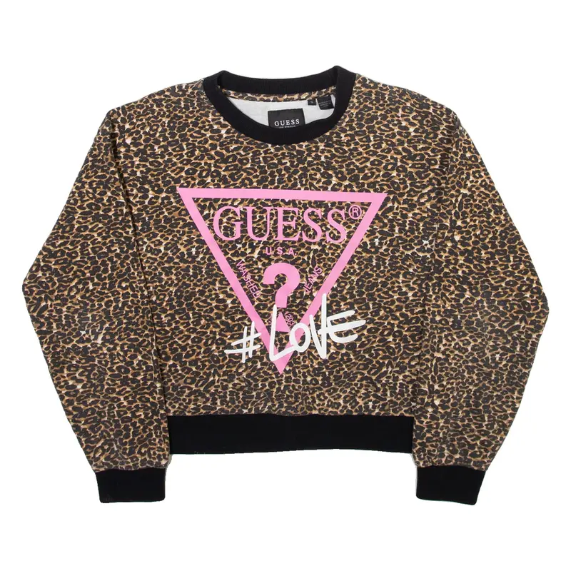 GUESS Leopard Print Cropped Womens Sweatshirt Brown S
