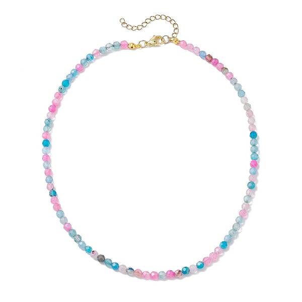 Faceted Round Natural Agate(Dyed & Heated) Beaded Necklaces for Women