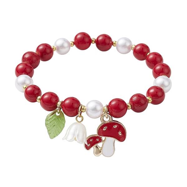 Natural Mashan Jade & Acrylic Pearl Stretch Bracelets