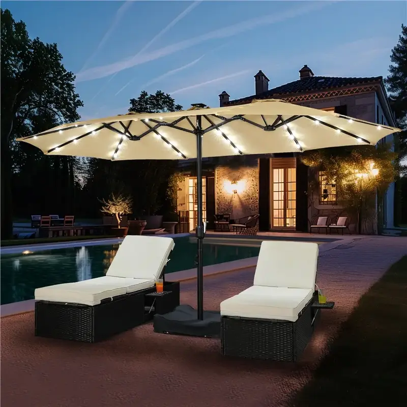【Solar LED Lights Umbrella】Yaheetech 15/13ft Large Patio Umbrella, Outdoor Double-Sided Rectangle Umbrella with 36 LED Li...