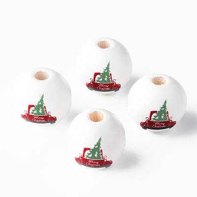 Painted Natural Wood Round Beads