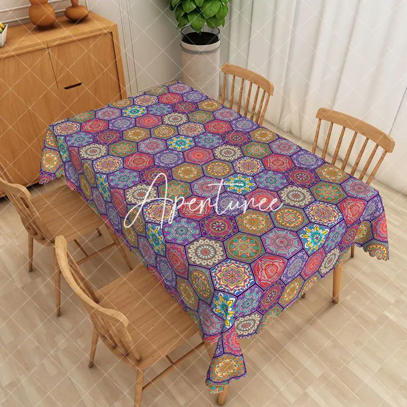 Aperturee Vibrant Tradition Flower Hexagon Rectangle Tablecloth, 52 x 70 inch, 30.82 USD, rectangle tablecloths, ZWH01988-A
