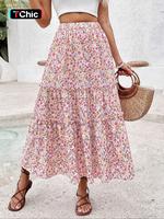 Women's Ditsy Floral Print Long Skirt, Elegant Fashion Casual Bohemian A Line Skirt for Daily Holiday Vacation Wear, Ladies B...