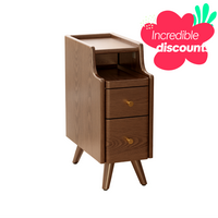 【Summer】Small Solid Wood Nightstand – Space-Saving Bedside Table with Drawers, Walnut Finish, Available in 3 Sizes