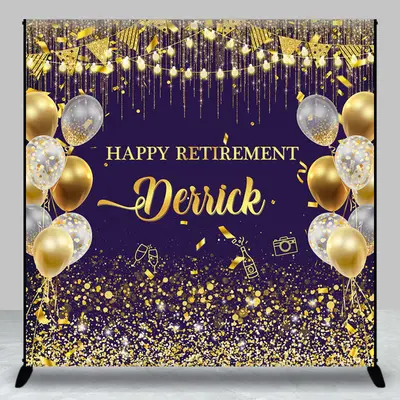 Purple Gold Balloons Custom Name Retirement Backdrop