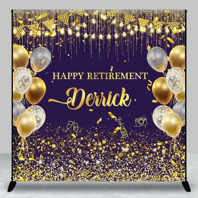 Purple Gold Balloons Custom Name Retirement Backdrop