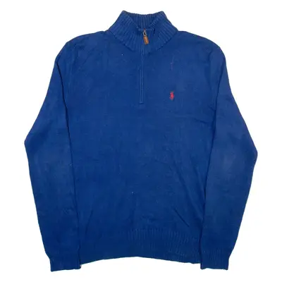 POLO RALPH LAUREN Mens Jumper Blue 1/4 Zip Tight Knit S