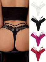 4PCS. Lace Patchwork Seamless Ice Silk Thong, Sexy, Comfortable, Breathable, Elastic Underwear, Women's Underwear, Women's Se...