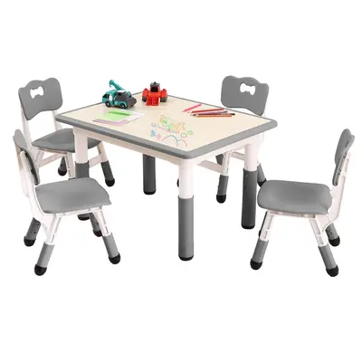 Garvee Kids Table and Chairs Set, Adjustable Height 4-Seat Desk for Ages 2-10, Arts & Crafts Study Table for Classrooms, Dayc...