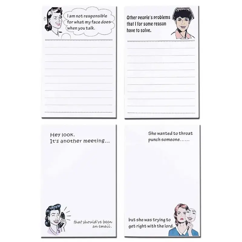 Funny Memo Pad, 4pcs/set 200 Sheets Cute Novelty Notepad, Sticky Note for Office, School, Home, Gift for Coworker, Friend or ...
