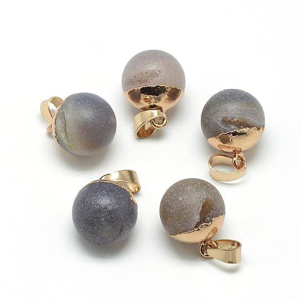 Natural Druzy Grey Agate Pendants