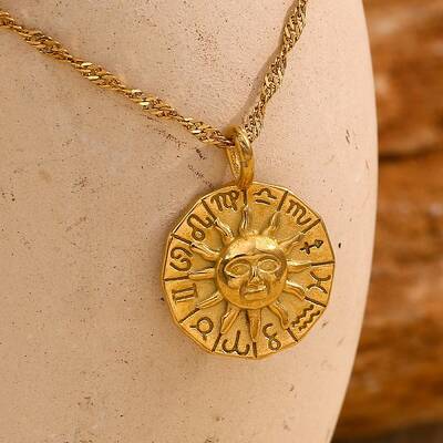 304 Stainless Steel Zodiac Sun Pendant Necklaces for Women