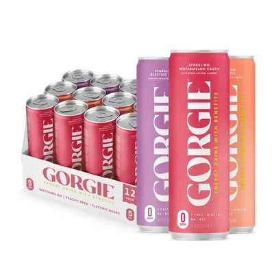 GORGIE Original Variety, Sugar-Free Natural Energy Drink Sparkling, Healthy Energy Drinks - Green Tea, Biotin, B Vitamins -15...