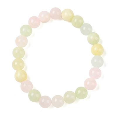 Natural Green Jade(Dyed) Round Beaded Stretch Bracelets