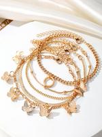 Elegant Butterfly Design Charm Bracelet Bundles Kit, 5pcs/set Minimalist Plain Chain Design Stack Bracelet Set, Streetwear Ma...