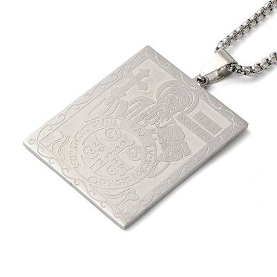 Non-Tarnish Rectangle 304 Stainless Steel Box Chain Saint Benedict Medal Pendant Necklaces for Women and Men