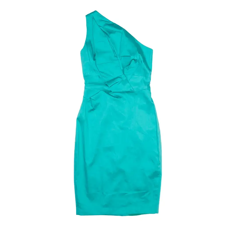 KAREN MILLEN Pencil Dress Blue Satin Sleeveless Knee Length Womens UK 8