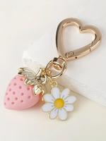 Cute Strawberry & Daisy Design Charms Keychain, Fashionable Floral Pattern Keychain for Car, Bag, Handcrafted Keyring Accesso...