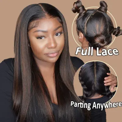 Ashimary Highlight Full Lace Wig 180% Density Part Anywhere Straight Long Invisi Strap Pre Bleached & Plucked Wig