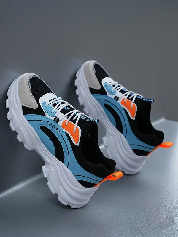 Fashion Letter Pattern Printing Low Top Contrasting Color Platform Sneakers As Gift, Outdoor Mesh Breathable Lightweight Comf...