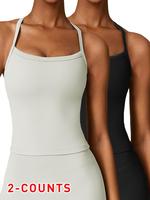 Women's Solid Backless Sports Vest, Sporty Casual Breathable Comfortable Cami Top for Yoga Gym Workout, Workout Tops, Ladies ...