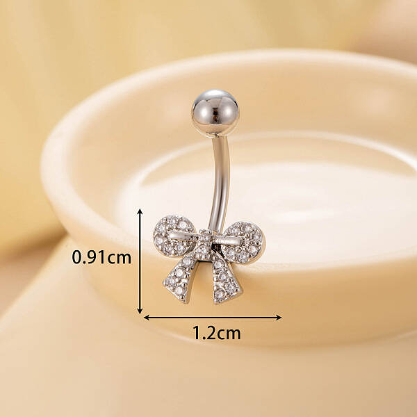 316L Surgical Stainless Steel Clear Cubic Zirconia Curved Barbell Belly Rings