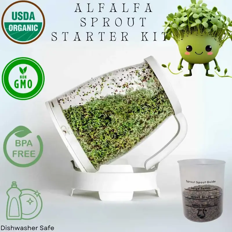 TikTok Exclusive Sprout Spout Alfalfa Basic Starter Kit: Sprout Spout + 4oz seeds + Free Sprout Scoop