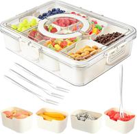Snack Box Container,Divided Serving Tray with Lid and Handle-Snackle Box Charcuterie Container for Portable.Clear Organizer f...