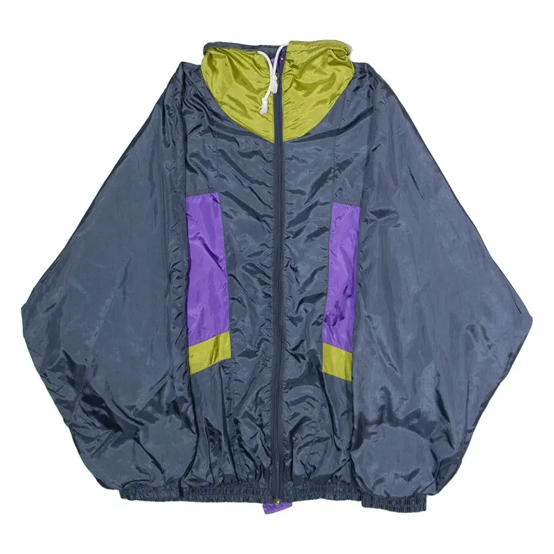 Mens Shell Jacket Grey Satin 80s Colourblock L
