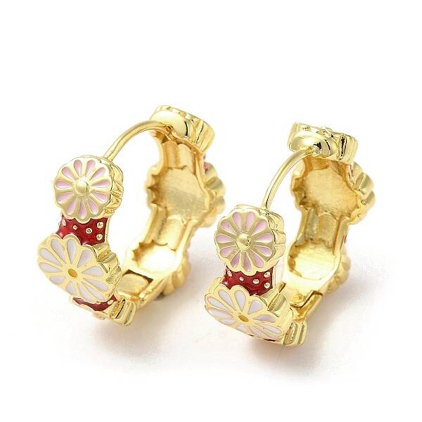 Real 18K Gold Plated Brass Flower Hoop Earrings