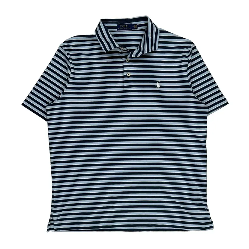 Ralph Lauren Striped Polo Shirt - Medium Blue Cotton | Size: medium