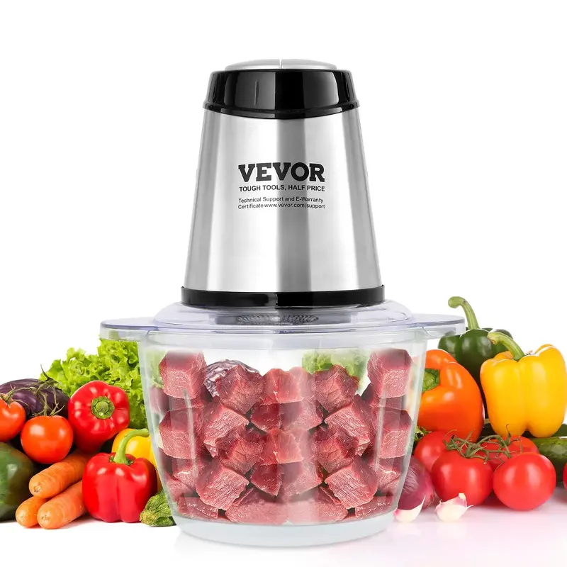 VEVOR Food Processor, Electric Meat Grinder with 4 Stainless Steel Blades, 400W Electric Food Chopper, 5 Cup Glass Bowl, 2 Sp...