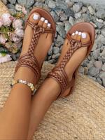 Women's Fashionable Braided Design Slip on Sandals, Summer Beach Sandals, Casual Boho Style Sandals for Summer, Lightweight B...