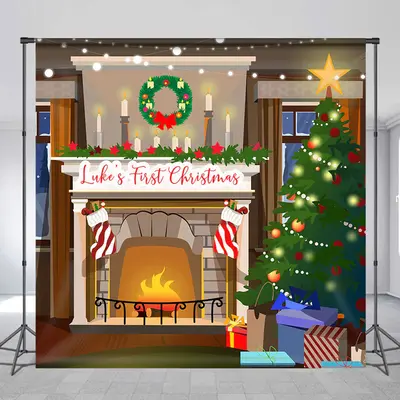 Xmas Tree Fireplace Custom Name Christmas Backdrop - Aperturee