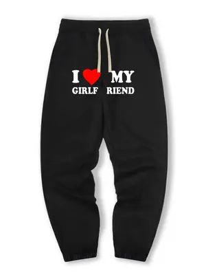Men's Heart & Letter Print Drawstring Sweatpants, Regular FitĀ Casual \