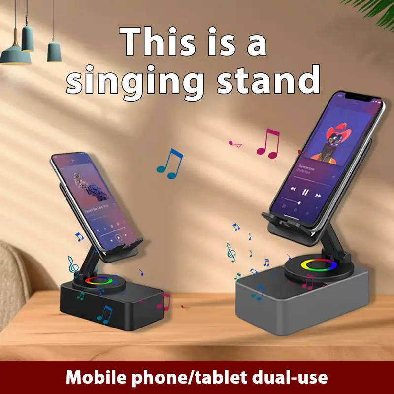 Wireless Audio Bluetooth Speaker 5in1 Phone Holder Emergency Rechargeable  withColorful Ambient Light 300° Foldable for Tabl...