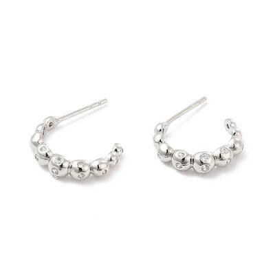 Clear Cubic Zirconia Beaded C-shape Stud Earrings