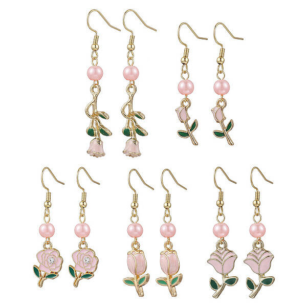 Valentine's Day Alloy Enamel Flower Dangle Earrings