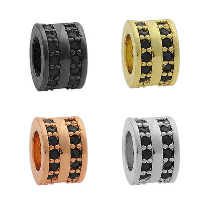 Brass Micro Pave Clear Cubic Zirconia European Beads