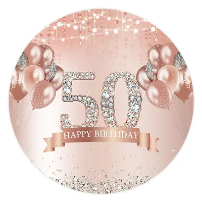 Aperturee Pink Balloons Silver Diamonds Round 50Th Birthday Backdrop | Backdrop For Birthday Party | Cake Smash Backdrop | Ha...