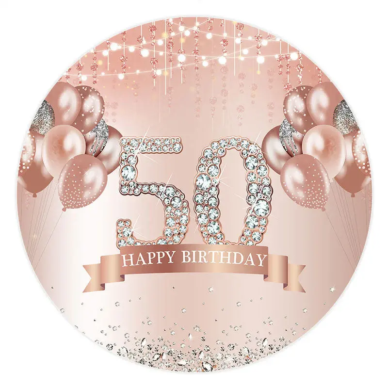 Aperturee Pink Balloons Silver Diamonds Round 50Th Birthday Backdrop | Backdrop For Birthday Party | Cake Smash Backdrop | Ha...