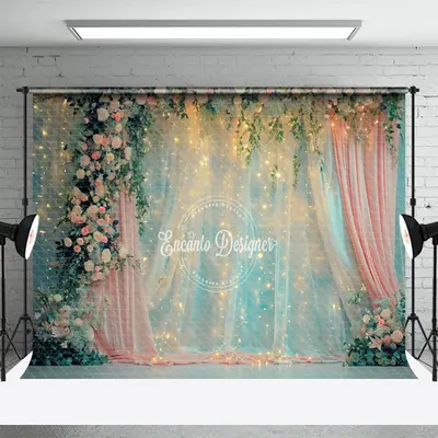 Floral Romantic Light Tulle Curtain Photo Backdrop - Aperturee