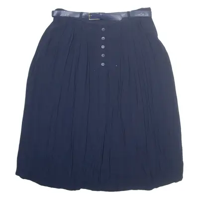 CANDA Belted Womens A-Line Skirt Blue Midi Viscose L