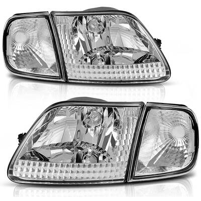 YITAMOTOR® 1997-2003 Ford F-150 / 97-02 Ford Expedition Headlight Assembly Pickup Headlamp Chrome Housing