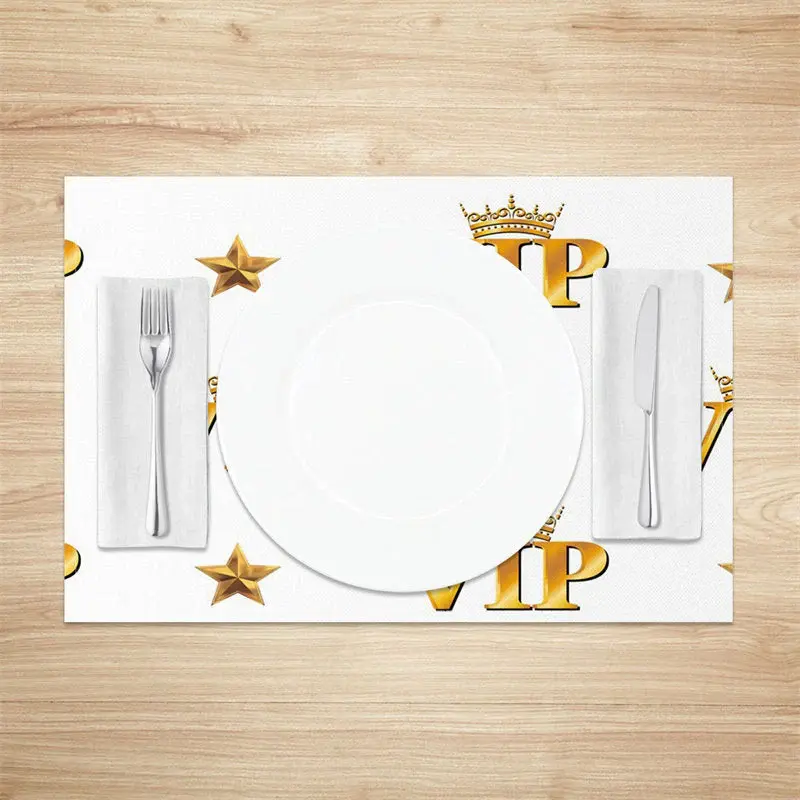White Golden Star Crown Repeat Set Of 4 Placemats - Aperturee
