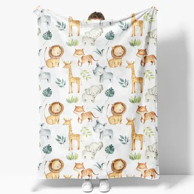 Safari Animals Jungle Leaves Custom Name Blanket - Aperturee